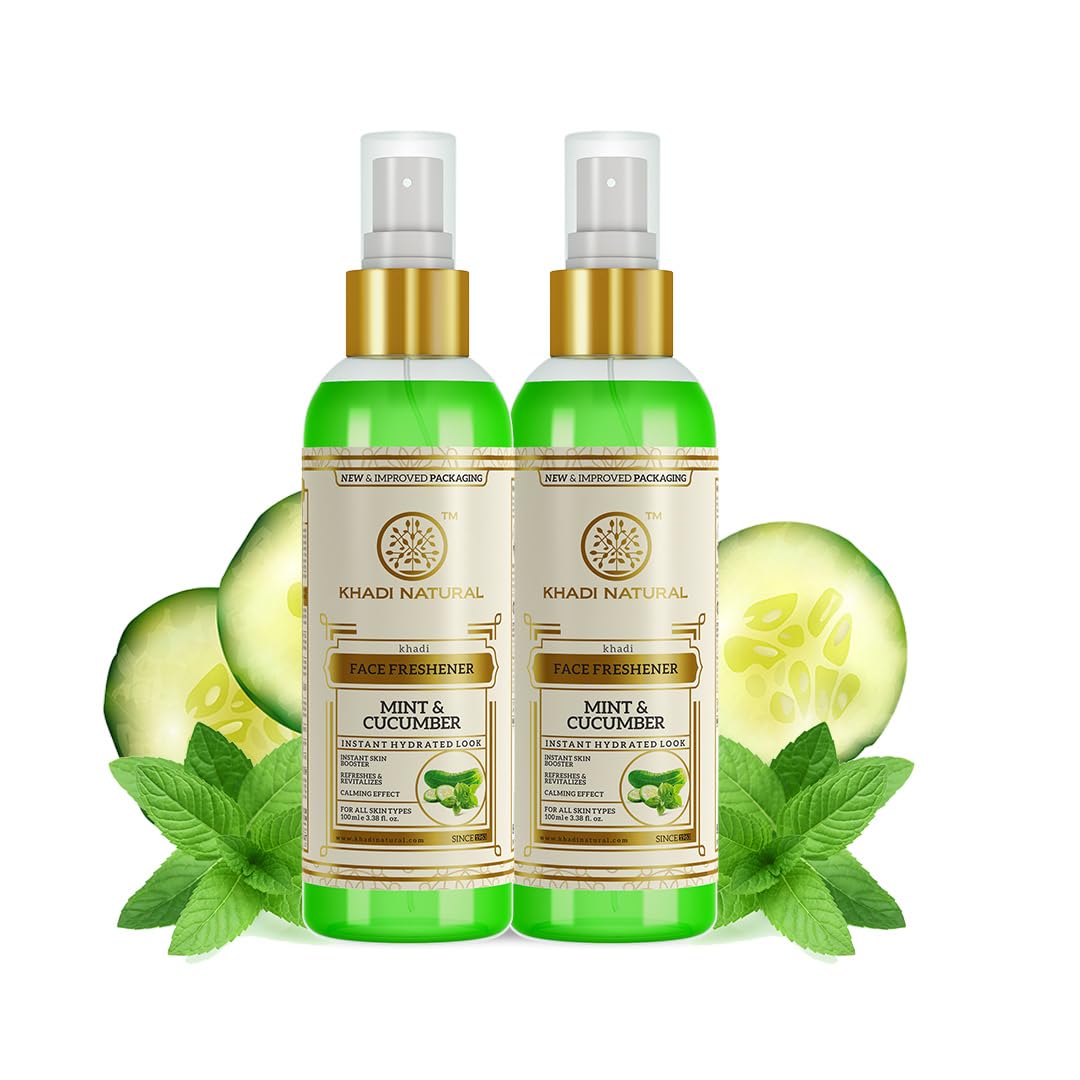 Khadi Natural Mint and Cucumber Face Spray|Instant skin booster| Hydrates, tones and refreshes skin| Suitable for all skin types| Pack of 2 (100ml*2) (200ml)