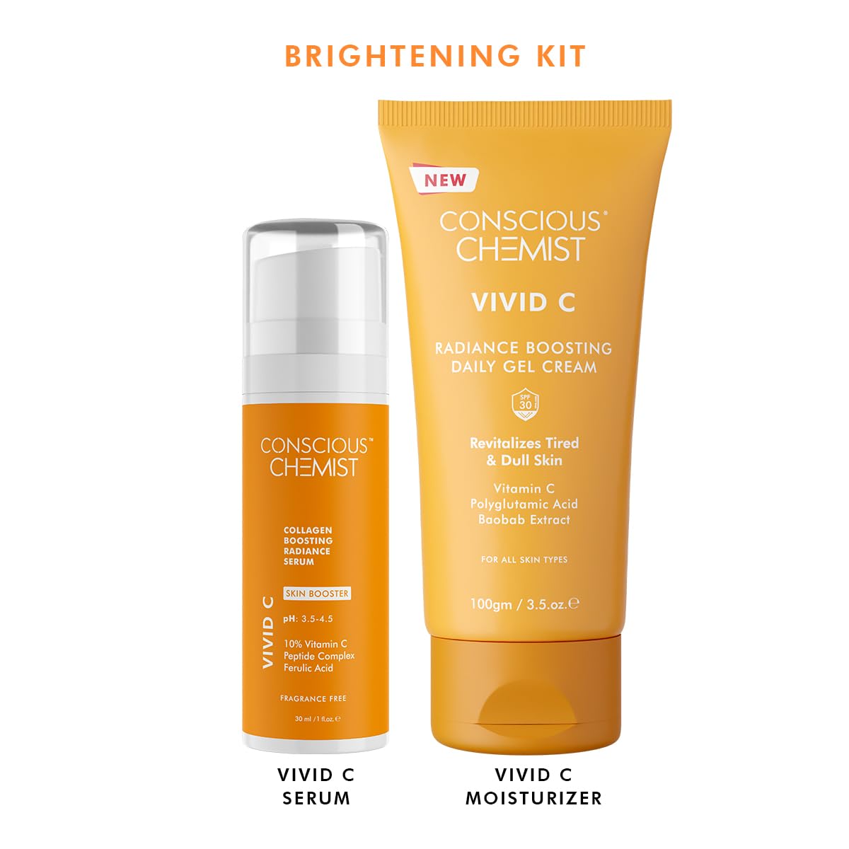 Conscious Chemist™ Vitamin C Face Cream SPF30 & 10% Vitamin C Face Serum (Advanced) With Ferulic Acid For Glowing Skin | Anti Aging, Skin Repair, Dark Circles, Fine Lines | All Skin Types | Pack Of 2