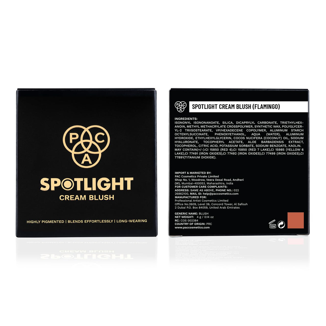 PAC Spotlight Cream Blush for Face Makeup | Lightweight Cream to Powder Formula | Intensely Pigmented Velvetty Finish | Longlasting, Buildable & Effortlessly Blendable | Flamingo - 4G