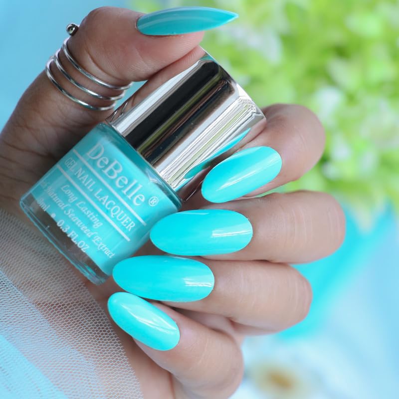 DeBelle Gel Nail Polish Peppermint Pudding (Mint Green Nail Paint)|Non UV - Gel Finish |Chip Resistant | Seaweed Enriched Formula| Long Lasting|Cruelty and Toxic Free| 8ml