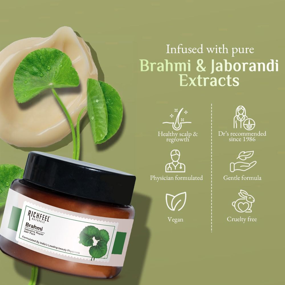 Richfeel Brahmi Intensive Repair Hair Pack | Controls Hair Fall | Treats Damage, Split Ends and Breakage | Deep Conditioning | Trichologist Formulated | 100 g – Pack of 2
