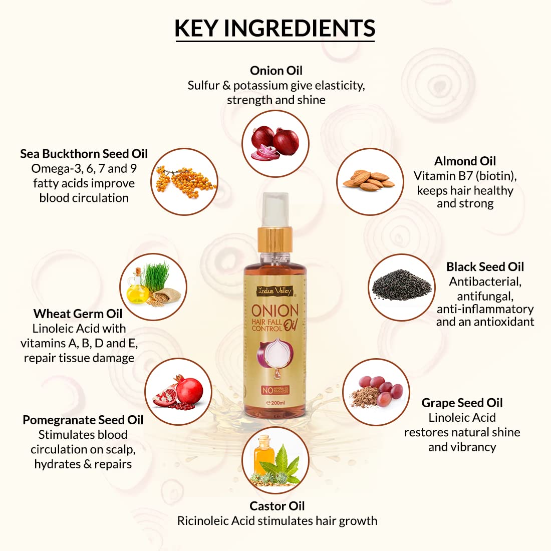 INDUS VALLEY 100% Organic Onion Oil For Hair Fall Control - (200ml)