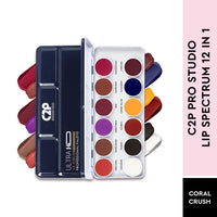 C2P Pro 12 Shades Pop Lipstick Palette Coral Crush 42g | Matte Creamy Lip Color Kit for Women | Waterproof Smudge-Proof Long Lasting Highly Pigmented Lip Makeup Palette