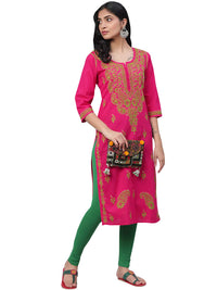 Ada Women's  Straight Cotton Kurti Lucknowi Handmade Chikankari Tunic Kurta