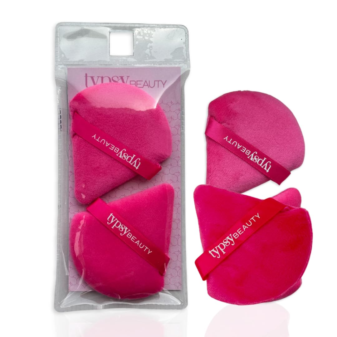 Typsy Beauty Powder Puff Pack of 2 Soft Face Makeup Sponge, Loose powder Foundation Blending Sponges Set, Beauty Blender, Contouring, Wedge Triangle Shape Wet & Dry Tool Washable Reusable(Pink)