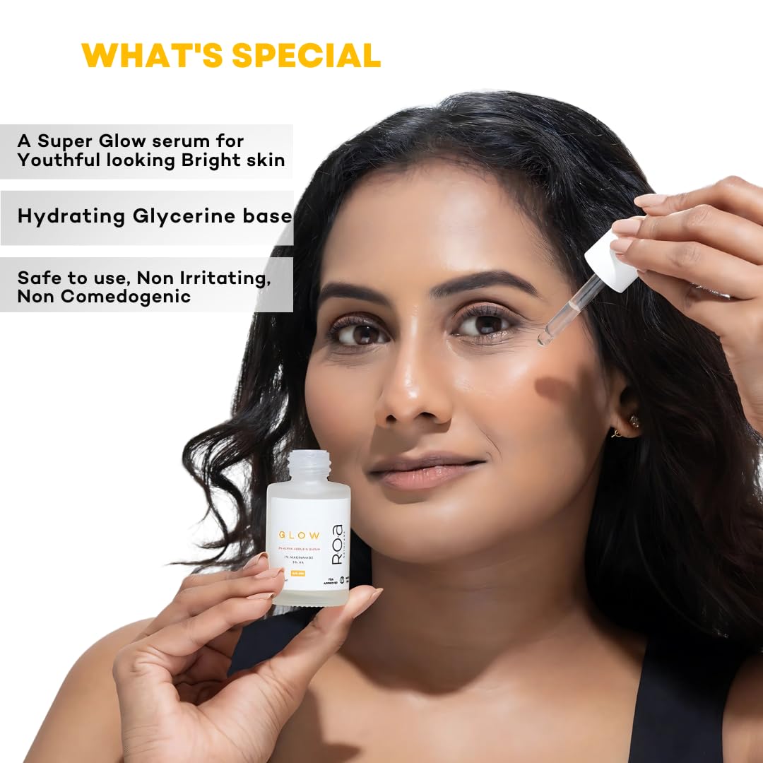 R.O.A Skincare GLOW face serum for Dark spots and open pores reduction with 2% Alpha Arbutin 2% Niacinamide and 3% Hyaluronic acid | Advanced Dark spot correcting glow serum for Men and women (30ml)