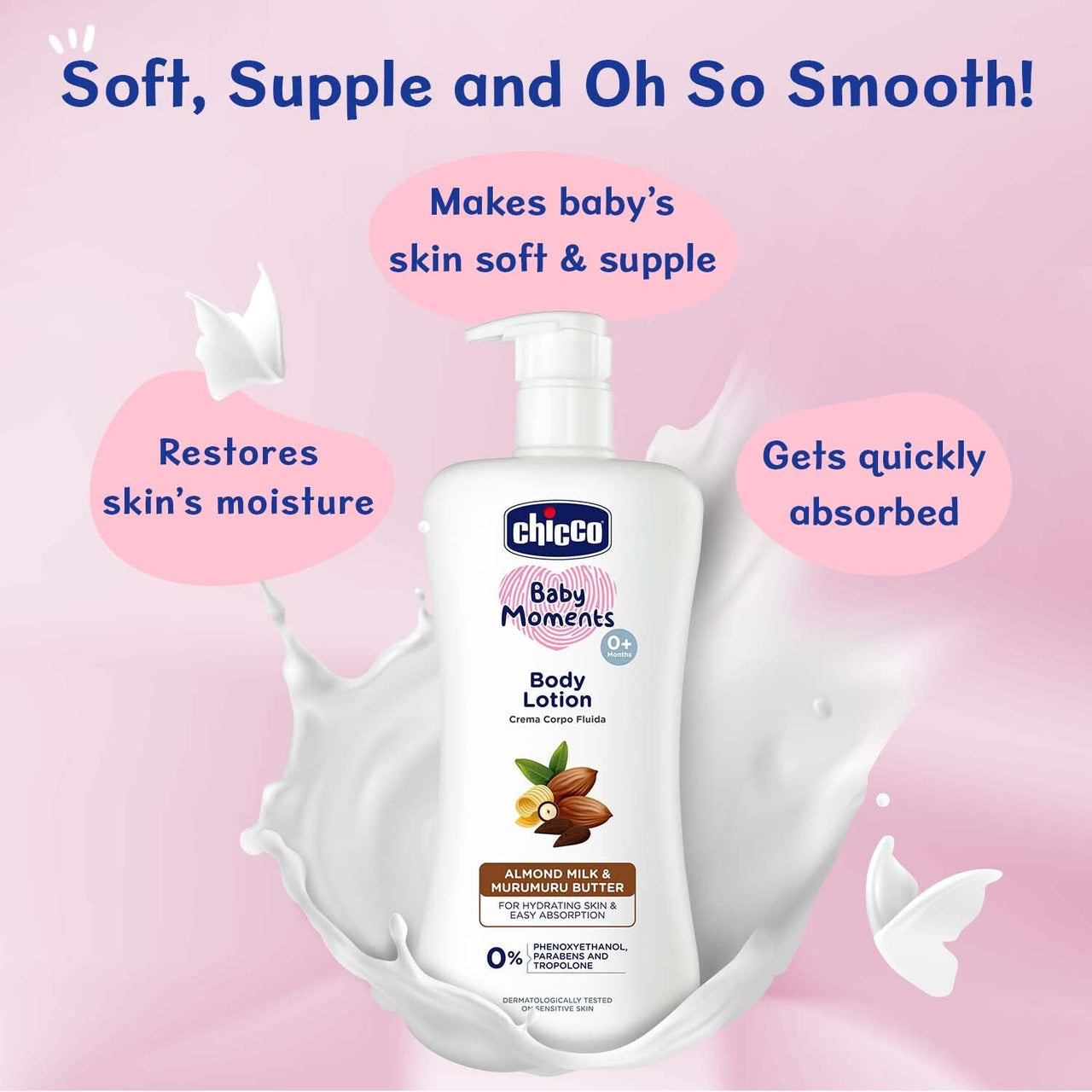 Chicco Baby Moments Body Lotion for Babies, 500ml | Almond Milk & Murumuru Butter | Quick Absorb Formula with Natural Ingredients for Ultra Soft Skin | Dermatologically Tested | Parabens & Phenoxyethanol Free