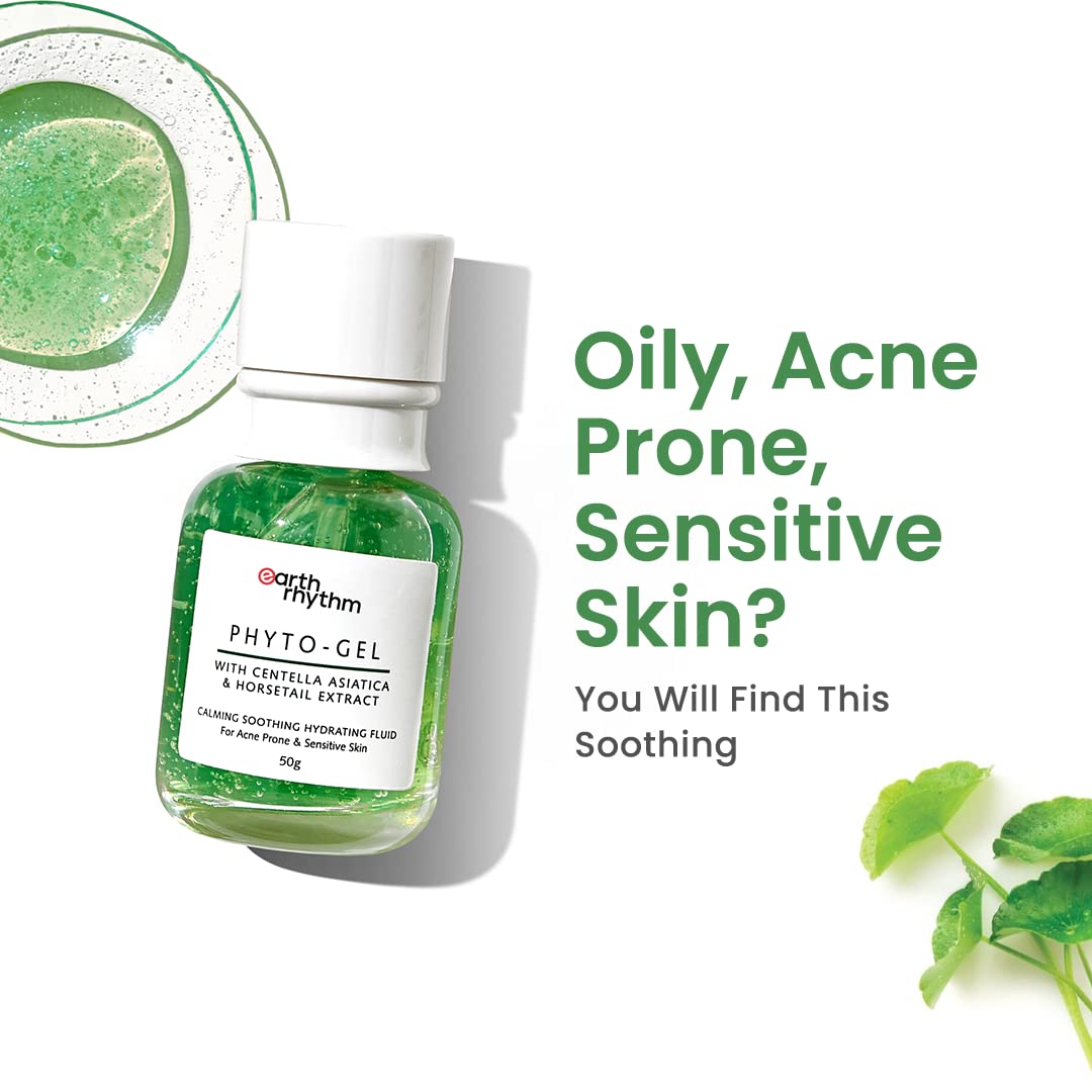 Earth Rhythm Phyto Gel with Centella Asiatica & Horsetail Extract | Fade Scars | Fight Acne Breakouts | Heals & Hydrates Skin | Oily & Sensitive Skin For Men & Women - 50g
