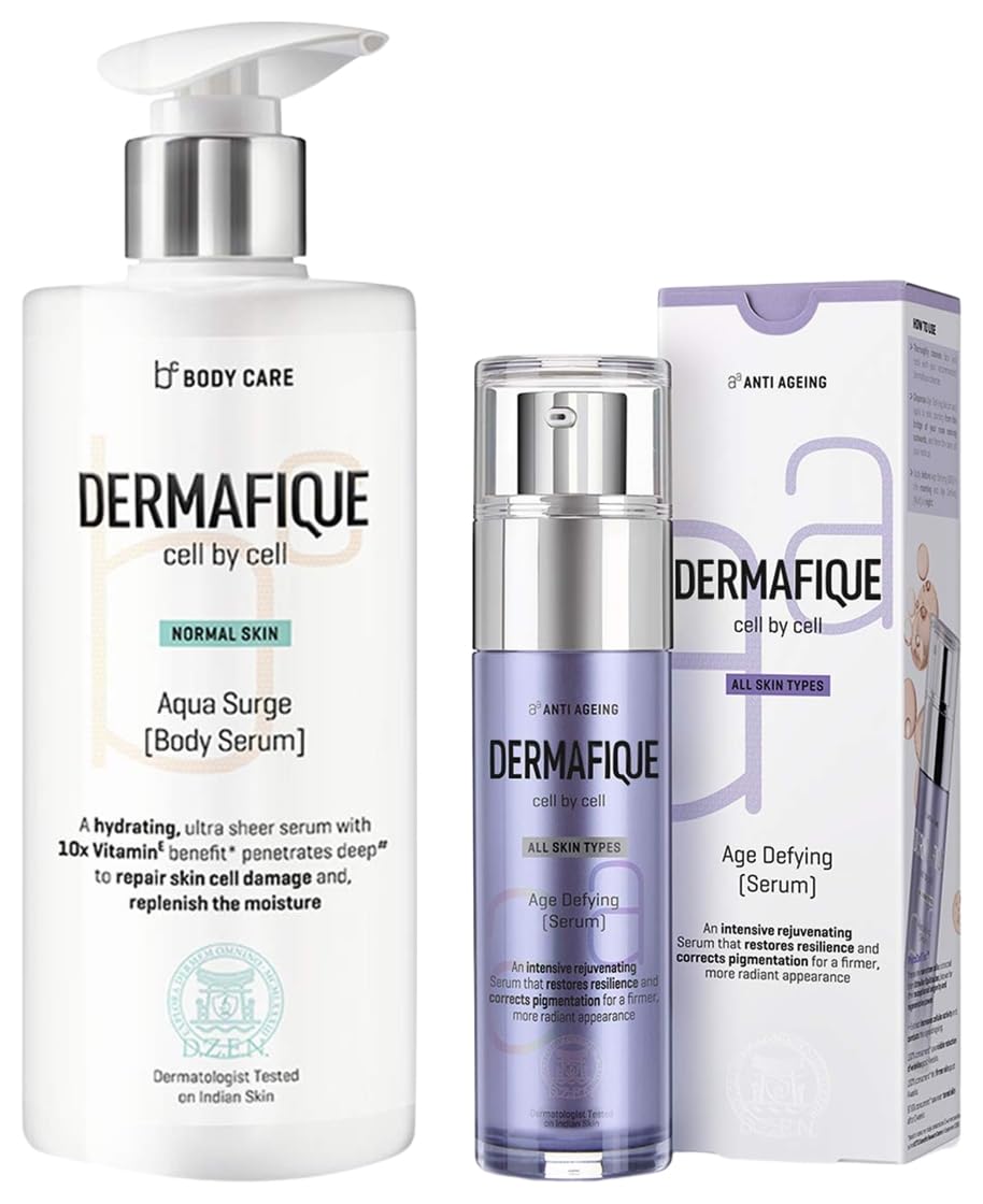 Dermafique Aqua Surge Body Serum with Shea Butter 300ml Body Lotion Age Defying Face Serum with Vitamin E – 50g