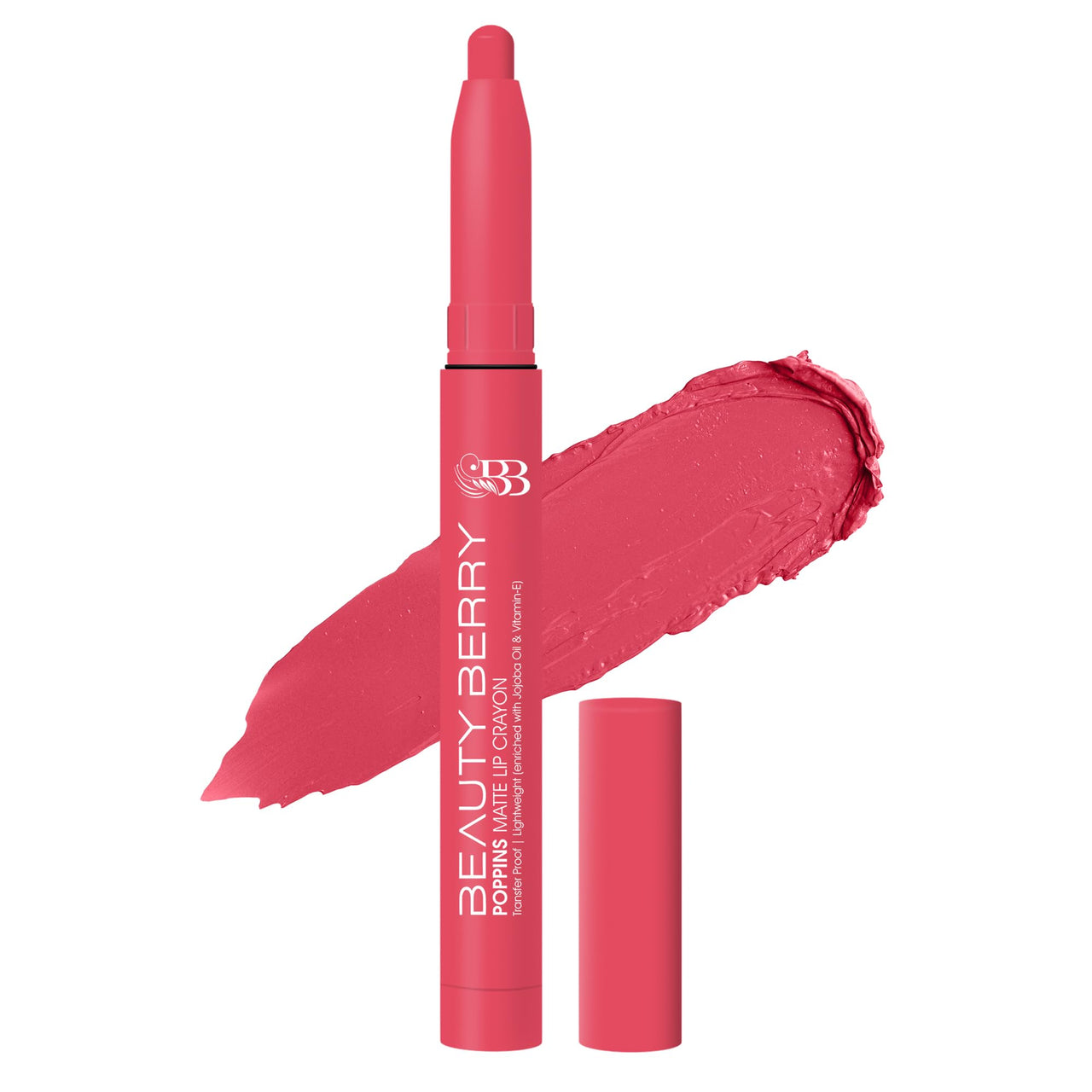 Beauty Berry Poppins Matte Lip Crayon Lipstick for Women | Long Lasting Non Transfer Retractable Lip Crayon | Smudge Proof & Waterproof Lipstick Enriched with Jojoba Oil & Vitamin E (02 - Rosy Sunday)