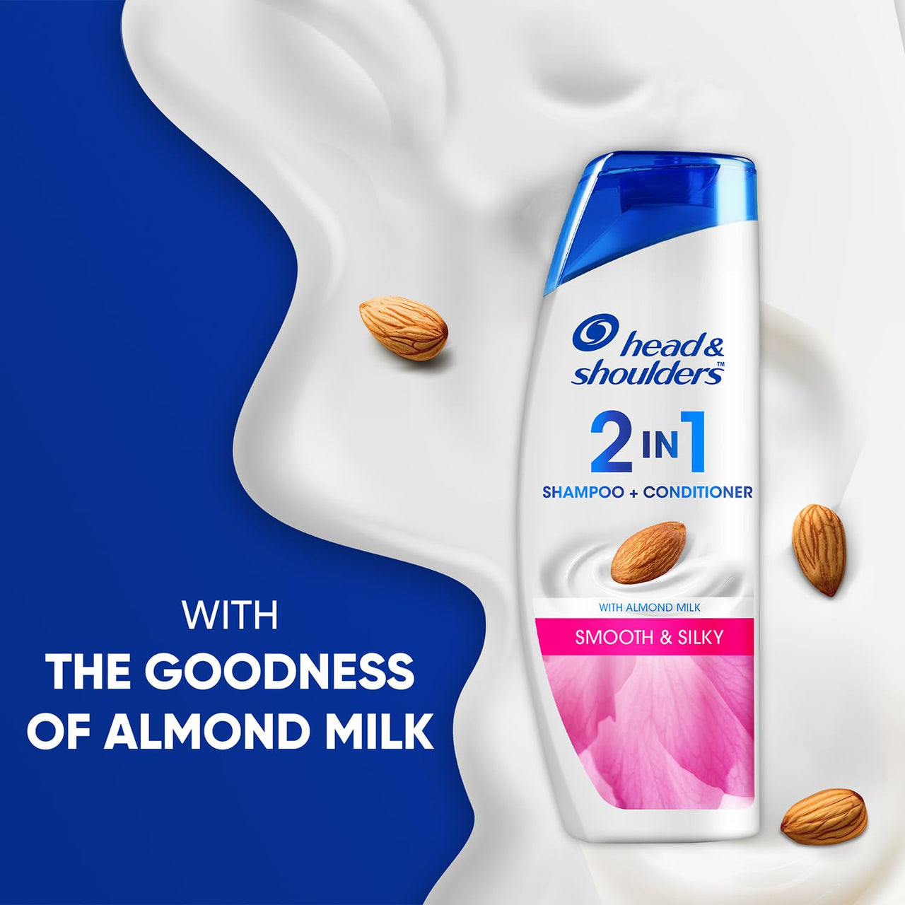 Head & Shoulders 2-in-1 Smooth and Silky Anti Dandruff Shampoo + Conditioner for Women & Men, With Almond Milk (180 ml)