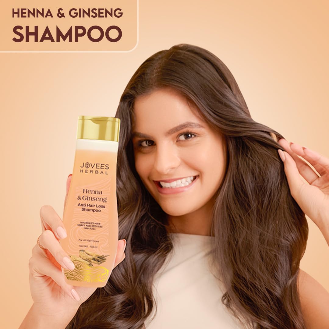 Jovees Herbal Henna & Ginseng Anti Hair Loss Shampoo | For Hair Growth 300ml & AHA Natural Fruit Extracts Herbal Conditioner | Gives Smooth, Silky And Tangle Free Hair 300ml (Pack of 2)