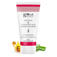 Globus Naturals Glycolic & 1% Salicylic Acid Herbal Anti Acne Face Cream, Enriched with Aloe Vera & Vitamin E, Reduces Dark spots & Hyperpigmentation, 50gm