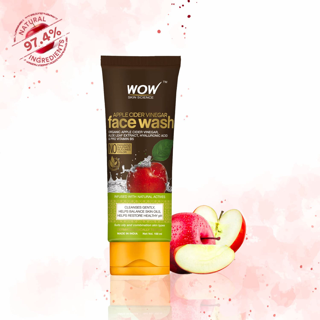 WOW Skin Science Apple Cider Vinegar Face Wash - No Parabens, Sulphate, Silicones & Color - Pack of 2 - Net Vol. 200mL