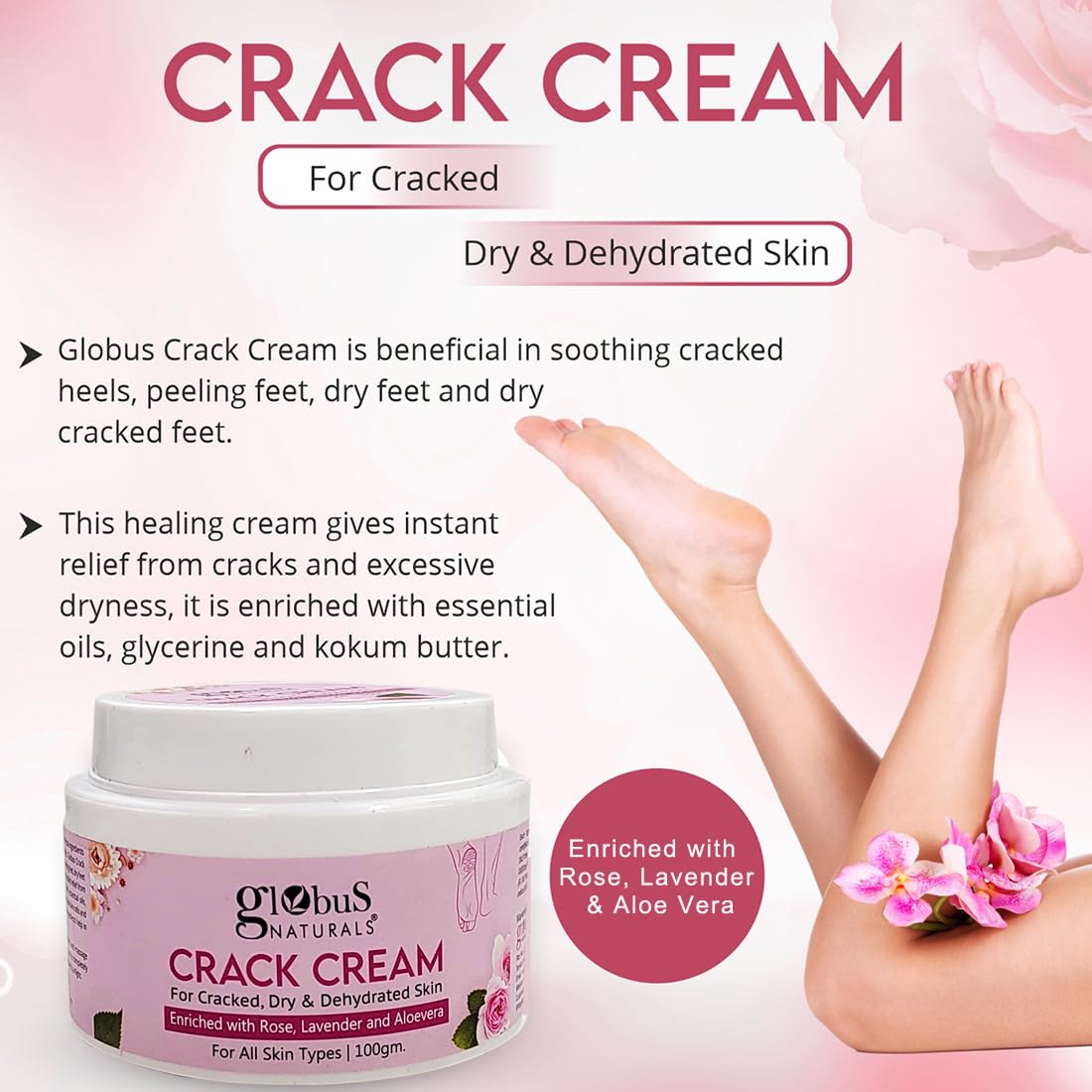 Globus Naturals Crack Cream Rose 100gm (Pack of 5)