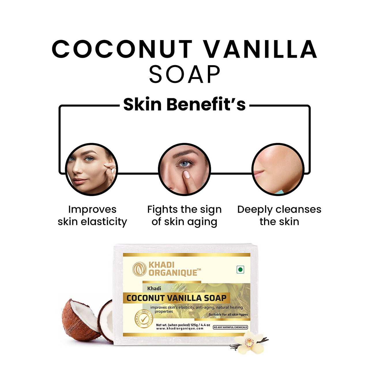 Khadi Organique Pure Natural Herbal & Handmade Coconut Vanilla Soap Combo Kit Pack of 4 500 gm