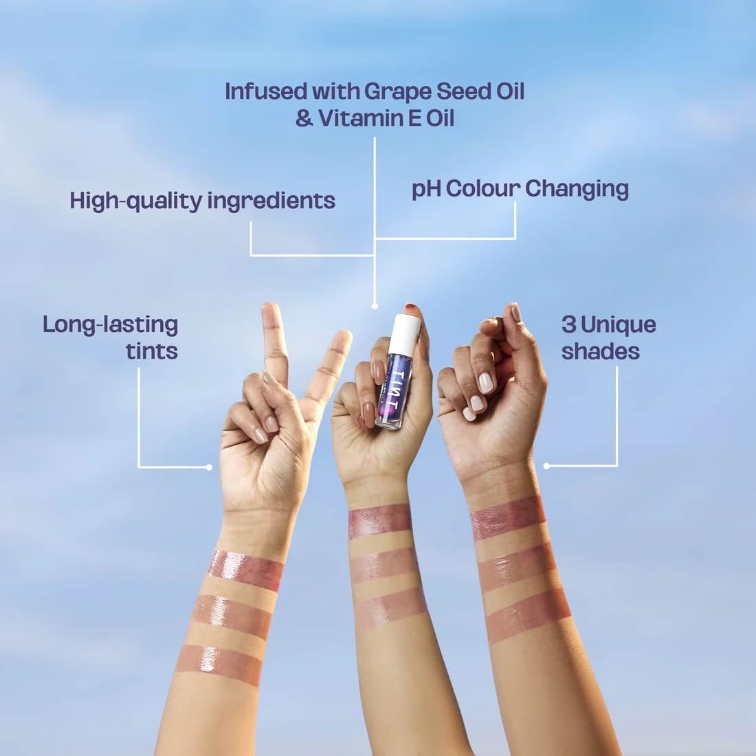 Tint Cosmetics 5ml Color Changing pH Glossy Sky Lip Stain For Girls & Women, Non Sticky, Smudge Proof, Transfer Proof, Long Lasting & Hydrating, Keep Lips Moisturized & Vibrant, Suitable For All Skin Tone