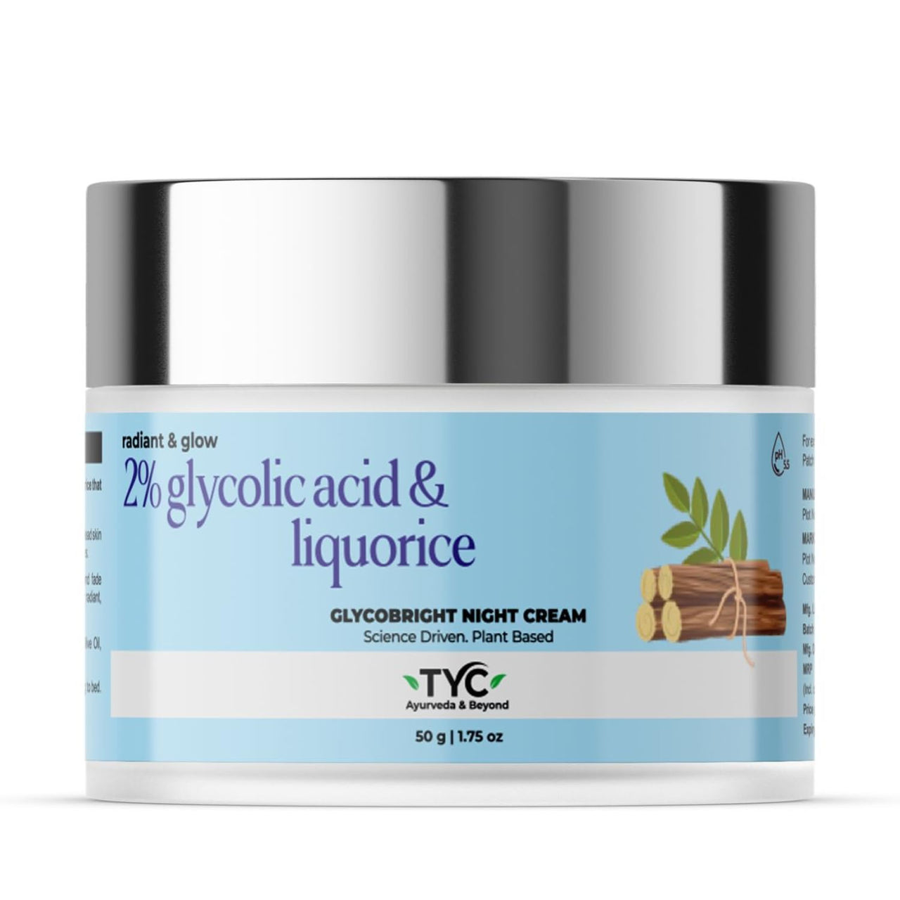 TYC - TRUST YOUR CHOICE Ayurveda Glycobright Night Cream For Revitalized And Radiant Skin With 2% Glycolic And Liqorice, Plant Based - 50 Gm (Pack Of 1)