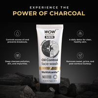 WOW Skin Science MEN CHARCOAL + NIACINAMIDE Oil-Control Face Wash | Absorbs Excess Oil & Deep Cleanses | NiaVolcanite™ Technology | No Sulphates, Parabens, or Silicones | 100ml