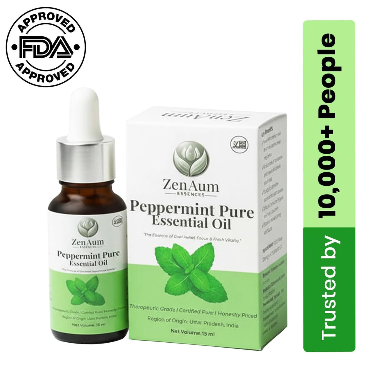Zenaum Essences 100% Natural Peppermint Therapeutic Grade Essential Oil | 45ml (Pack of 3)| Headache & Sinus Relief, Mental Clarity & Aromatherapy | Sourced from India | GMP, ISO & IFRA Certified