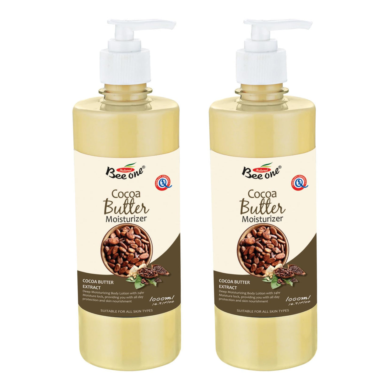 Bee One 24 hr Moisture Lock Body Lotion, for Soft and Supple Skin(Pack of 2) | 1000ml x 2= 2000ml (Cocoa Butter)