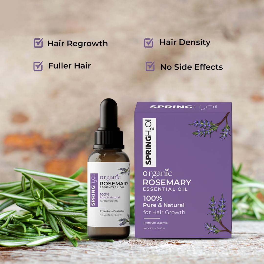 SPRING H2O Organic Rosemary Essential Oil | 100% Pure and Natural For Hair Growth | 15ML