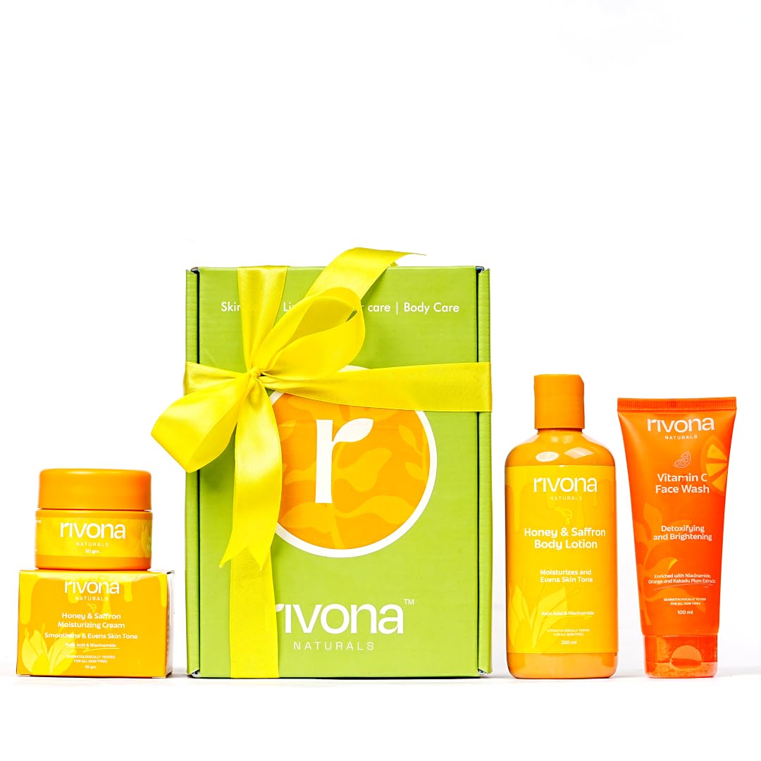 Rivona Naturals Skin Essentials Brightening Kit |Gift Box To Pamper Your Loved Ones |100% Natural Rivona Products | Pack of 4 |Pampering Kit for Birthday, Anniversary & All Occasions | 100% Vegan