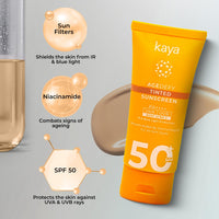 Kaya AgeDefy Tinted Sunscreen SPF 50 | Anti-Aging Moisturizer - Broad Spectrum | UVA & UVB protection for Face with Natural Tint | Hydrating Sunblock Cream for Women and Men | 50 gm