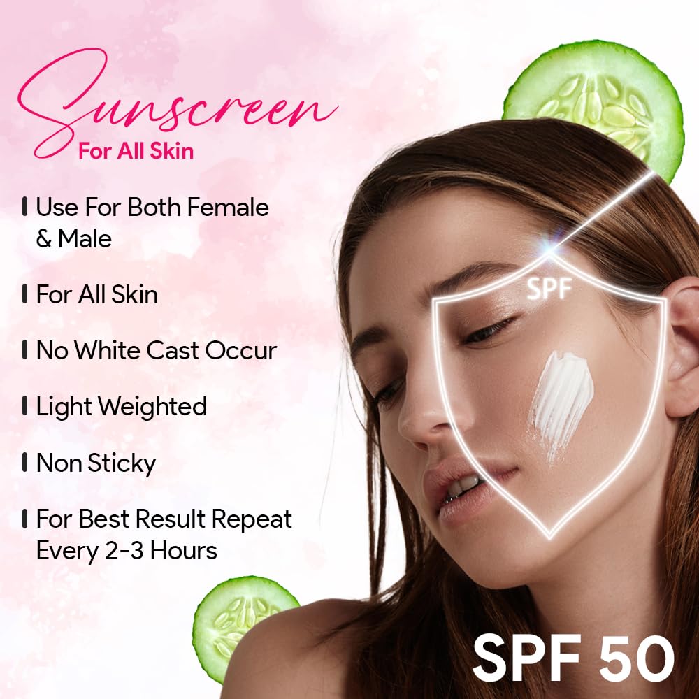 Vamp Beauty Broad Spectrum Sunscreen SPF 50 | With Flax Seeds, Dragon Fruit & Cucumber | No White Cast, Lightweight & Non-Greasy | Daily UV Protection for Men & Women | 50ml