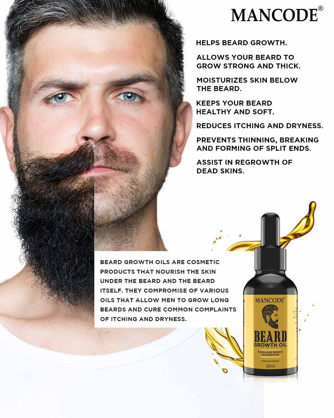 Mancode Beard Growth Oil for Men - 50ml | Enriched with Natural Herbs & Jadibuti | Paraben Free | Fills Patchy Beard | For Thicker & Longer Beard | Rich in Vitamins | Beard Oil for fast beard growth Pack 1