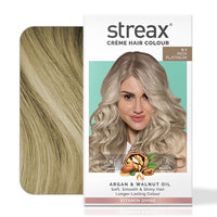 Streax Permanent Hair Colour, 100% Grey coverage, Infused with Argan and Walnut Oil, Long Lasting Cream Hair Colour for Women, Ash Hair Color, 9.1 Rich Platinum, 120 ml, Pack of 1
