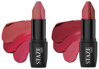 Staze 9to9 Triple Trouble Duo | 3 In 1 Lipstick Shade Caramel Rose + Brick Pink |12 Hrs Long Lasting Transfer-proof | Matte Finish Intense Color Payoff | Lightweight & Comfortable | 7.6 g