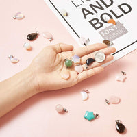 FASHEWELRY 30Pcs Mixed Stone Pendants Heart Moon Teardrop Round Healing Crystal Quartz Chakra Bead Charms for Necklace for Jewelry Making Hole: 2x7mm 1-Mixed Color-Mixed Shape