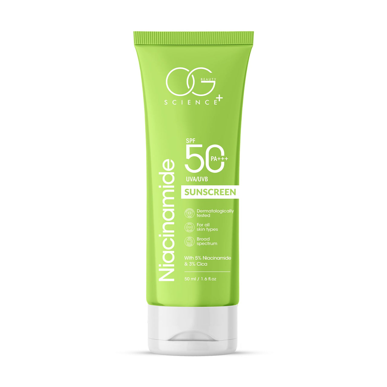OG BEAUTY SCIENCE SPF 50 PA+++ Sunscreen | 5% Niacinamide & 3% Cica | Broad Spectrum UV Protection | Soothing & Hydrating | Dermatologically Tested | 50ml