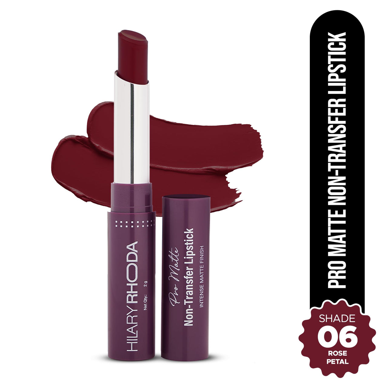 Hilary Rhoda Pro Matte Non-Transfer Lipstick | Waterproof & Smudge-Proof | 12-Hour Long Stay | 24 Shades Available | Highly Pigmented Matte Finish Lipstick | 2g - (Rose Petal | Shade 06)