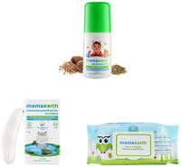 Mamaearth Easy Tummy Roll On for Colic & Gas Relief with Hing & Fennel Oil 40ml & Moisturizing Baby Bathing Soap Bar & India's First Organic Bamboo Based Baby Wipes (Pack of 1)