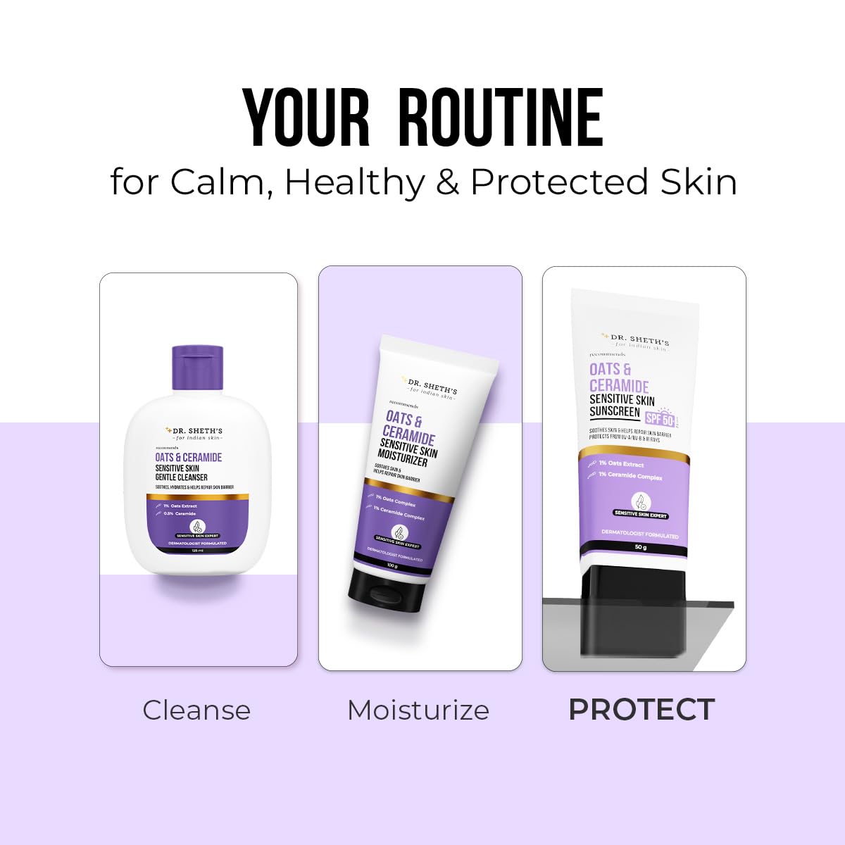 Dr. Sheth's Oats & Ceramide Sunscreen | SPF 50+ PA++++ | Oil-Free Sunscreen For Sensitive Skin | Lightweight & No White Cast | Strengthens Skin Barrier | Sun Protection From UVA/B/IR Rays | Men & Women | 50 g