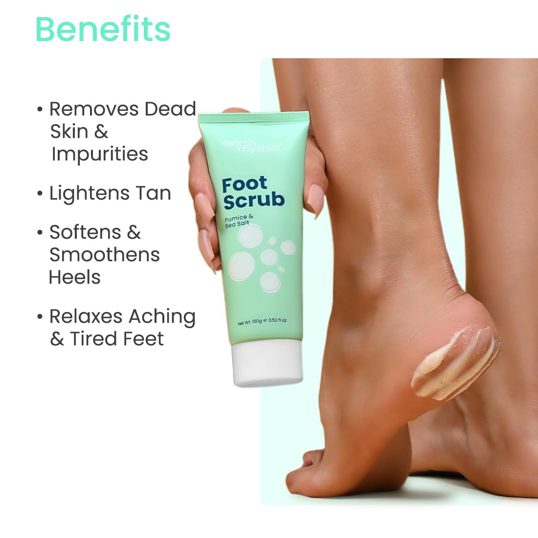 Earth Rhythm Foot Scrub with Pumice & Sea Salt | Relaxes Feet, Smoothens Rough Skin, Lightens Tan | Unisex - 100g