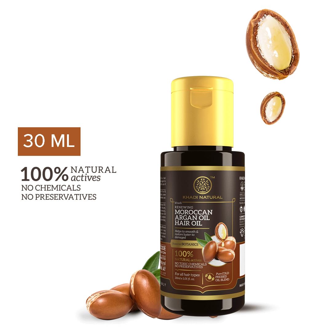 Khadi Natural Moroccan Argan Hair Oil| Frizz-Free and Lustrous Hair | Formulated for All Hair Types | Infused with the Power of Botanicals| Nourishment for Your Tresses | 30 ml