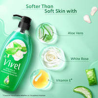 Vivel Aloe Vera & White Rose Scent Shower Gel, 895 ml, Moisturizing Body Wash, with Plant based Cleansers, Body wash Shower Gel for Women & Men, For All Skin Types