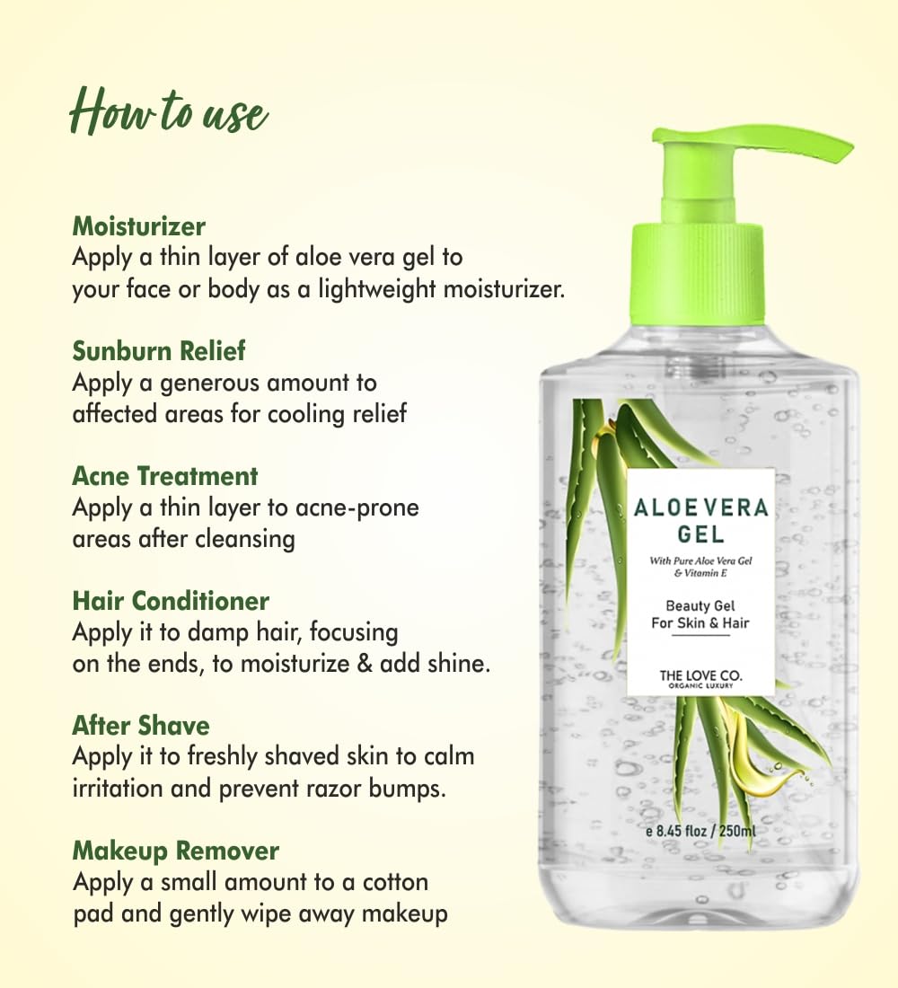 THE LOVE CO. Aloe Vera Gel - 250ml | Refreshing Hydration & Soothing Formula | Natural Moisturizer for Face and Body | Suitable for All Skin Types
