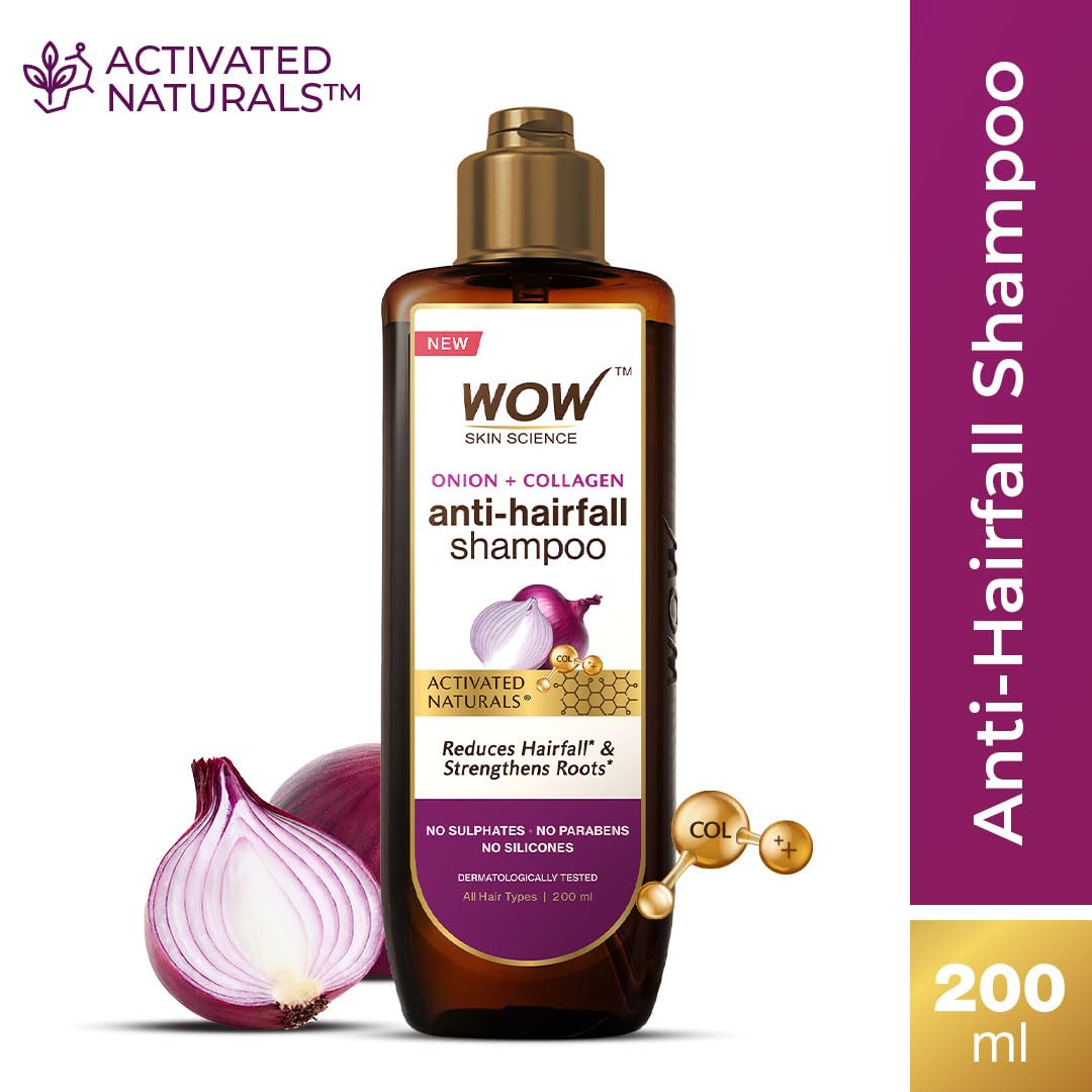 WOW Skin Science Onion Shampoo - 200 ml | Helps Control Hair Fall & Promotes Hair Growth | For Stronger Hair | With Red Onion Seed Oil Extract, Black Seed Oil & Pro-Vitamin B5