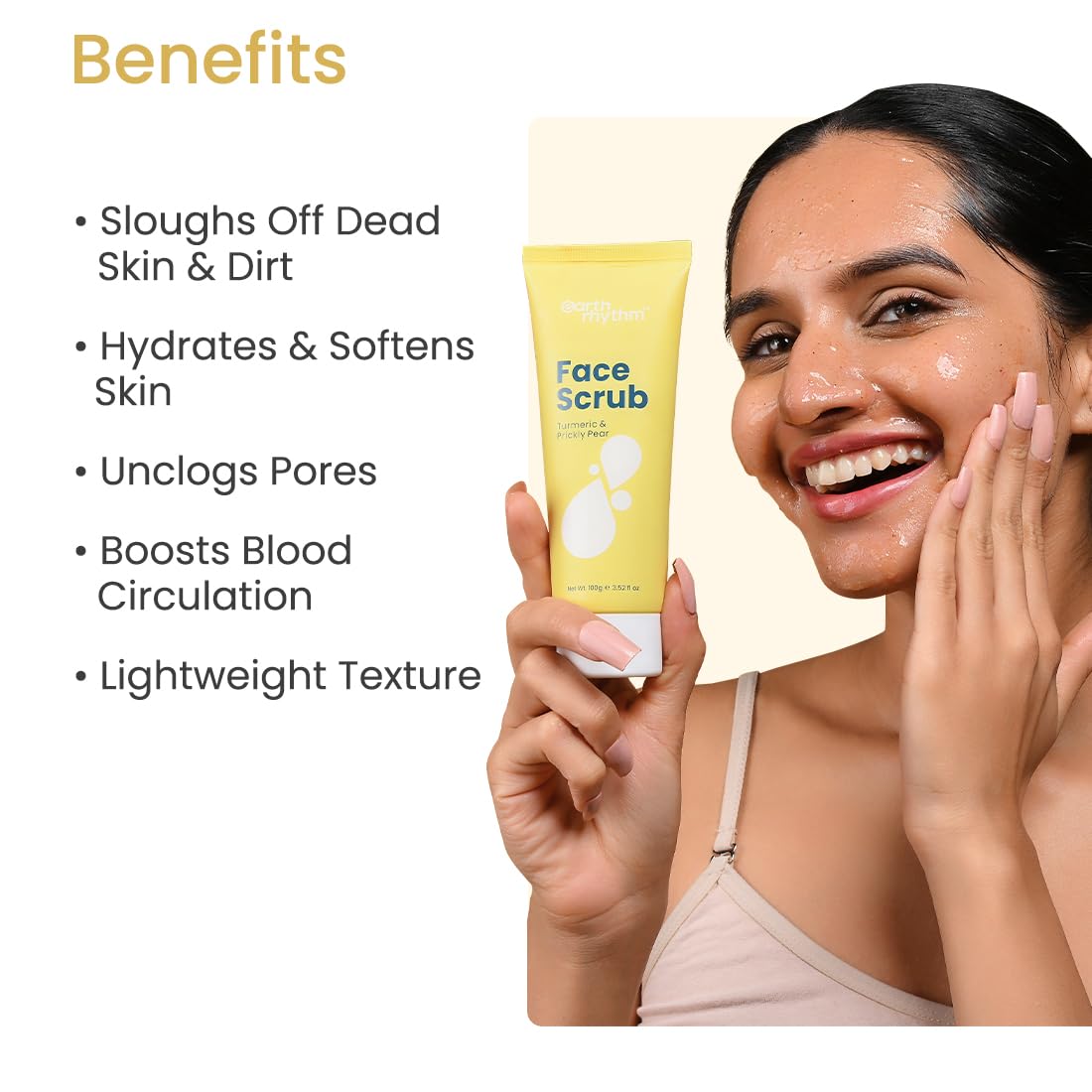 Earth Rhythm Face Scrub with Turmeric & Prickly Pear | Detoxify, Removes Grime, Unclogs Pores, Brighten Skin - 100gm
