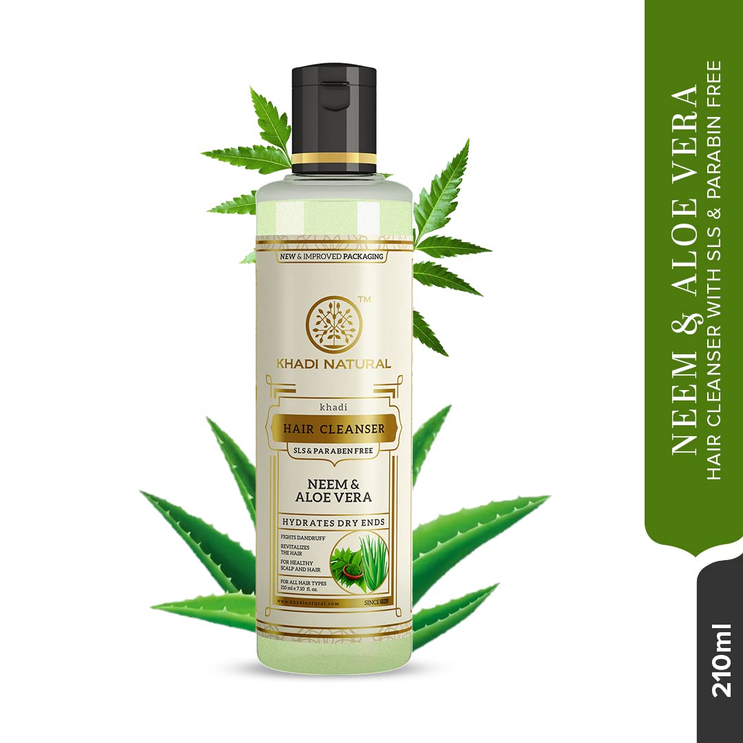 Khadi Natural Neem & Aloe Vera Herbal Shampoo | Anti Dandruff, Scalp Cooling | Strengthens Hair Roots | Supports Scalp Health| SLS and Paraben Free | 210ml