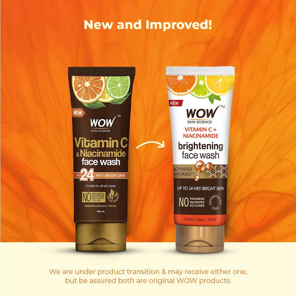 WOW Skin Science Brightening Vitamin C Face Wash - No Parabens, Sulphate, Silicones & Color - Pack of 2 - Net Vol 200mL
