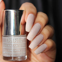 DeBelle Gel Nail Polish Aries (Light Dusty Pink Glitter Nail Paint)|Non UV - Gel Finish |Chip Resistant | Seaweed Enriched Formula| Long Lasting|Cruelty and Toxic Free| 8ml