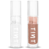 Tint Cosmetics 2.5ml Set of 2 Lipgloss, Clear & Nude, Non Sticky, Hydrating, Light Weight, Long Lasting, High Shine & Soft Natural Liquid Lip Gloss For Girl & Women (Clear & Roasted Chestnut)
