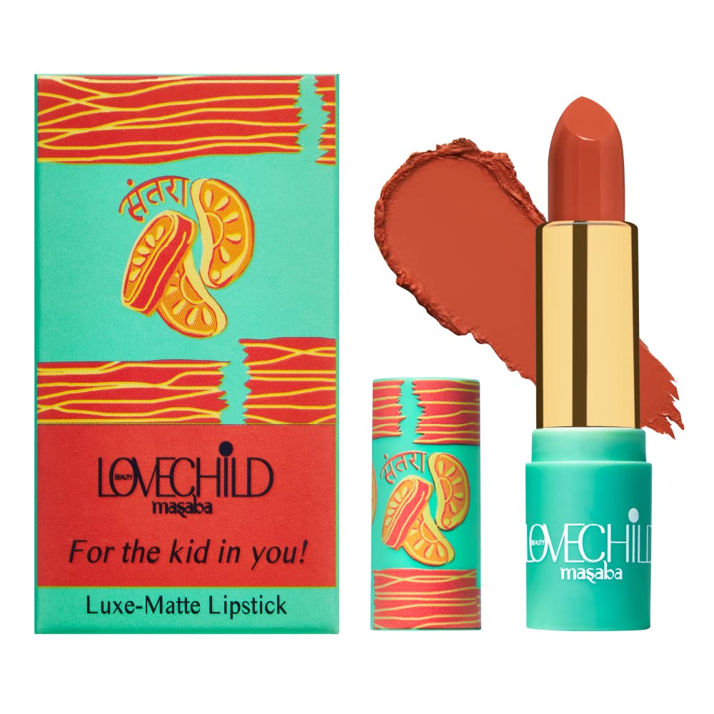 LoveChild Masaba - Sour-Casm - Luxe Matte Lipstick, Hydrating & Nourishing, Long lasting, Bullet Matte Orange Lipstick, 4ML