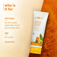 Plum Turmeric & White Clay Acne Action Face Wash | Fights Acne & Controls Excess Oil | With Turmeric & Orange Peel | Non-Drying, Clay-Based, Sulphate Free Face Wash | 100% Vegan | 100ml