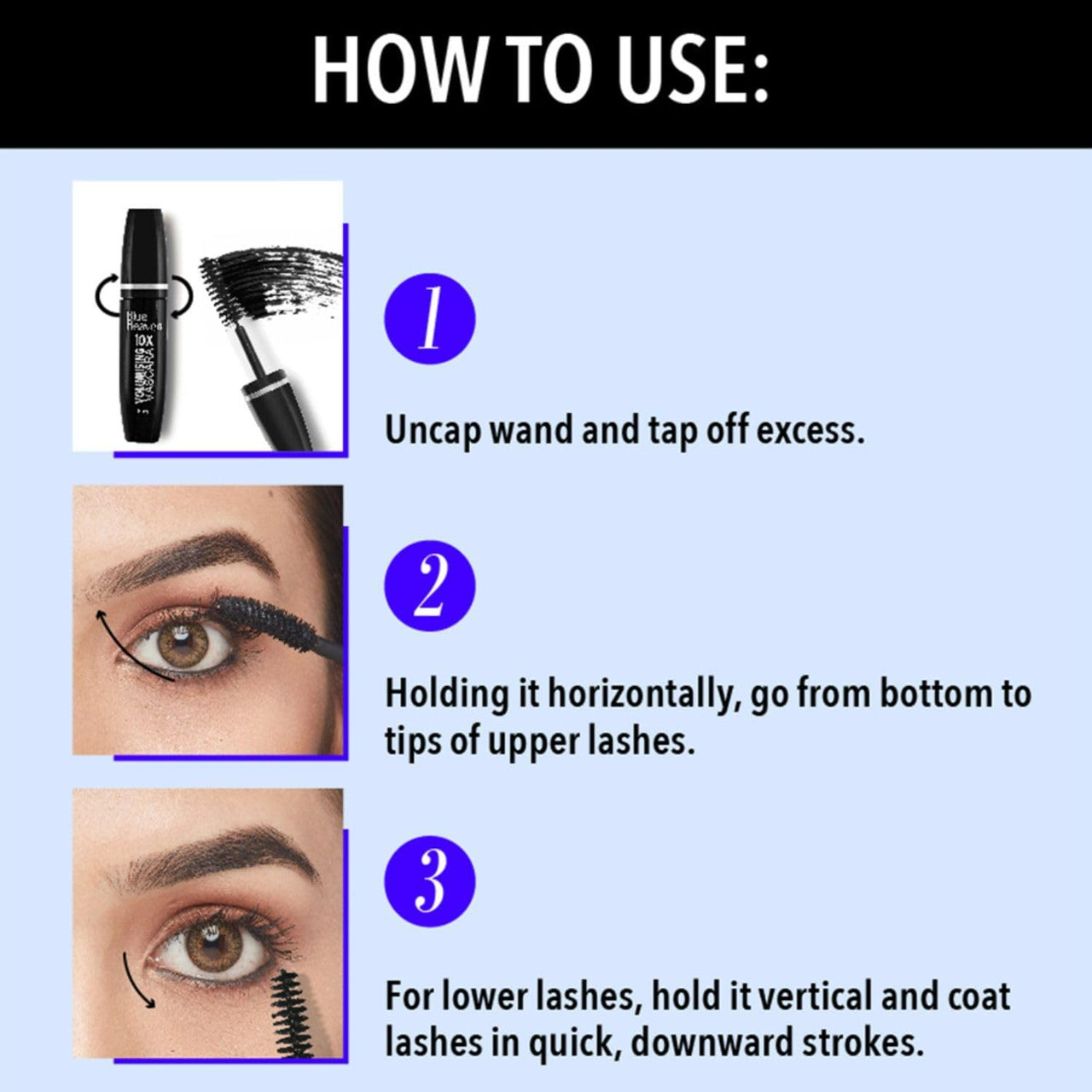 Blue Heaven 10X Volumising Mascara | Waterproof & Smudge Proof | Light Weight Formula | Long Lasting Mascara for Women | Stays Upto 12 Hrs | 8ml